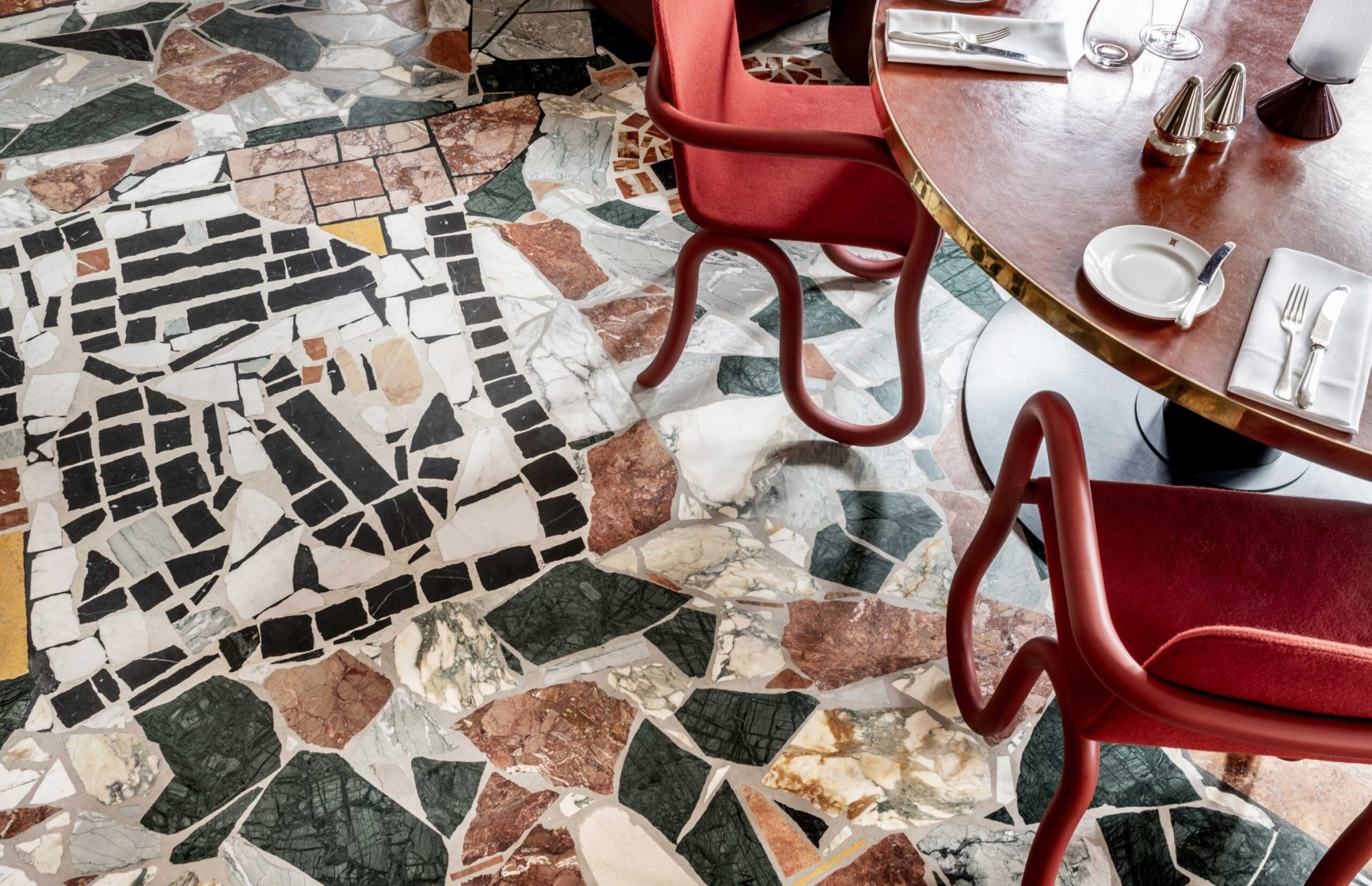 Broken Floor mosaic flooring in Mount St. Restaurant by Rashid Johnson