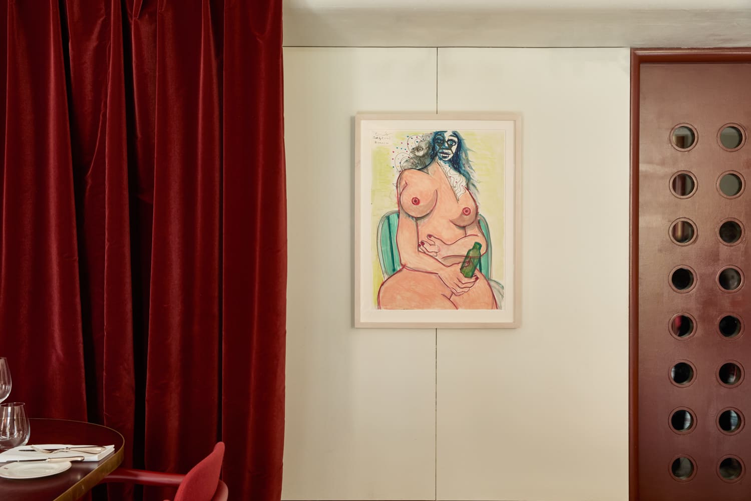 A picture of artwork in Mount St. Restaurant showing: GEORGE CONDO, (b.1957) ‘Female Drinker’, 2024.