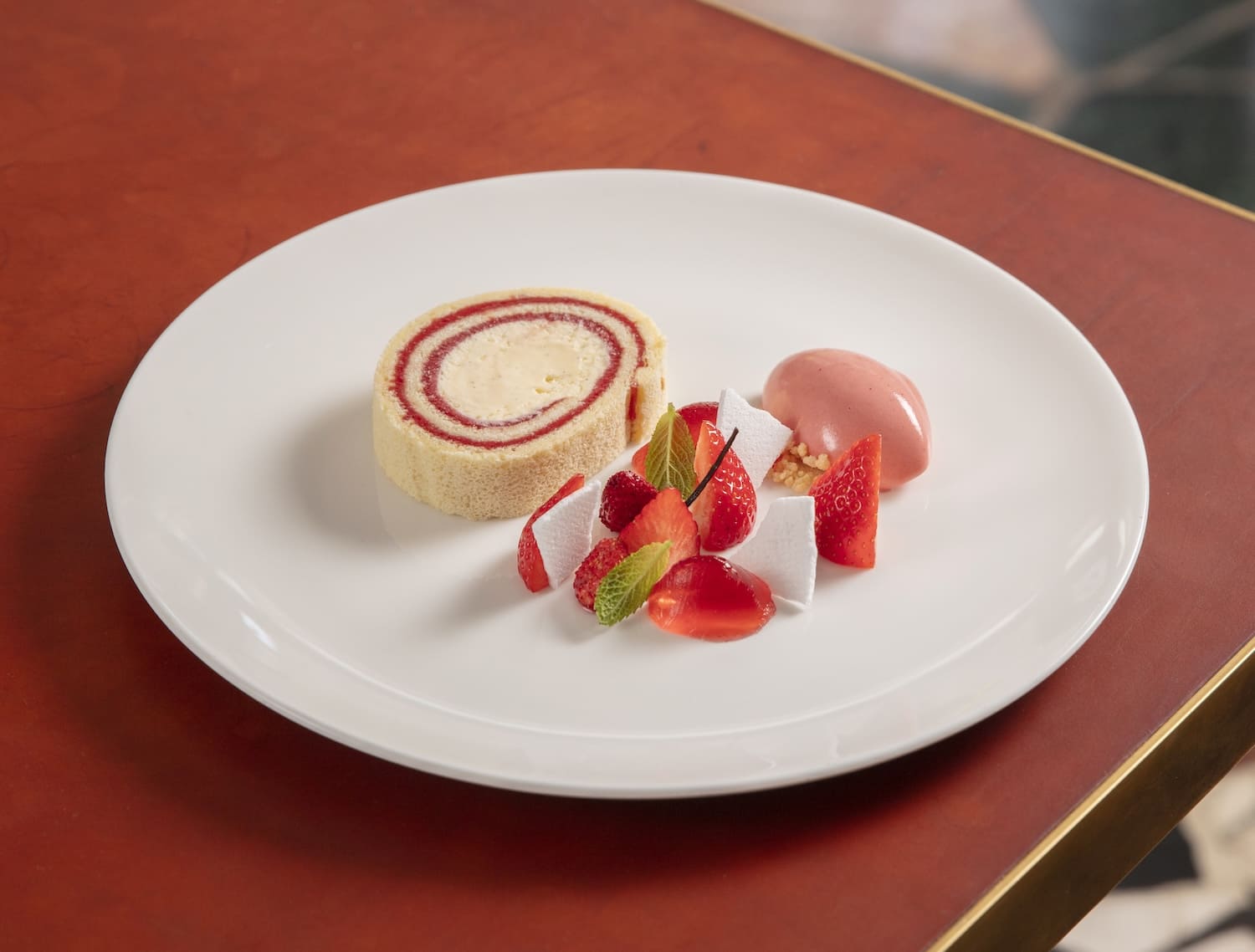 Arctic roll, strawberry & elderflower sorbet