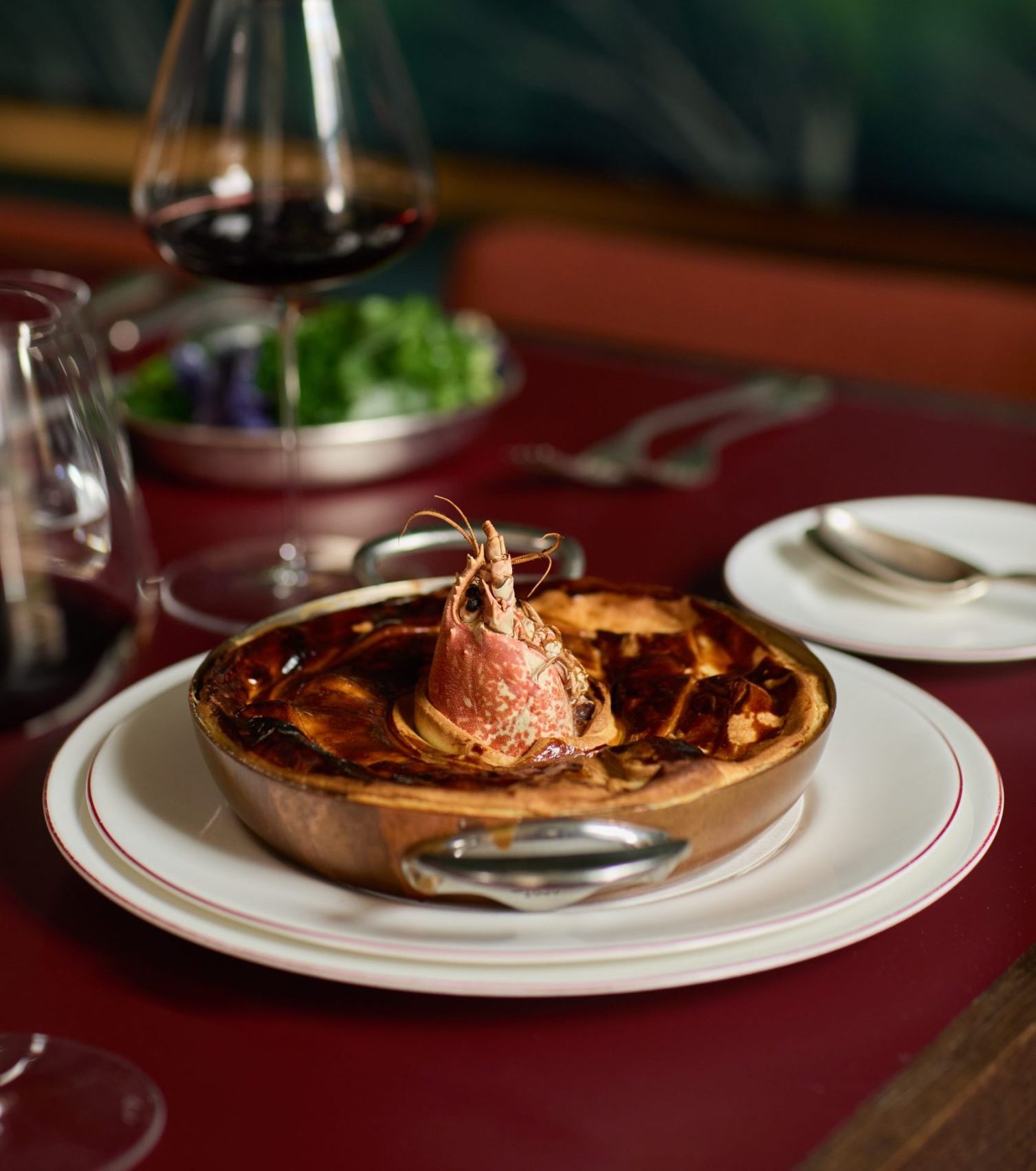 Mount St. Restaurant's lobster pie at the centre of a table
