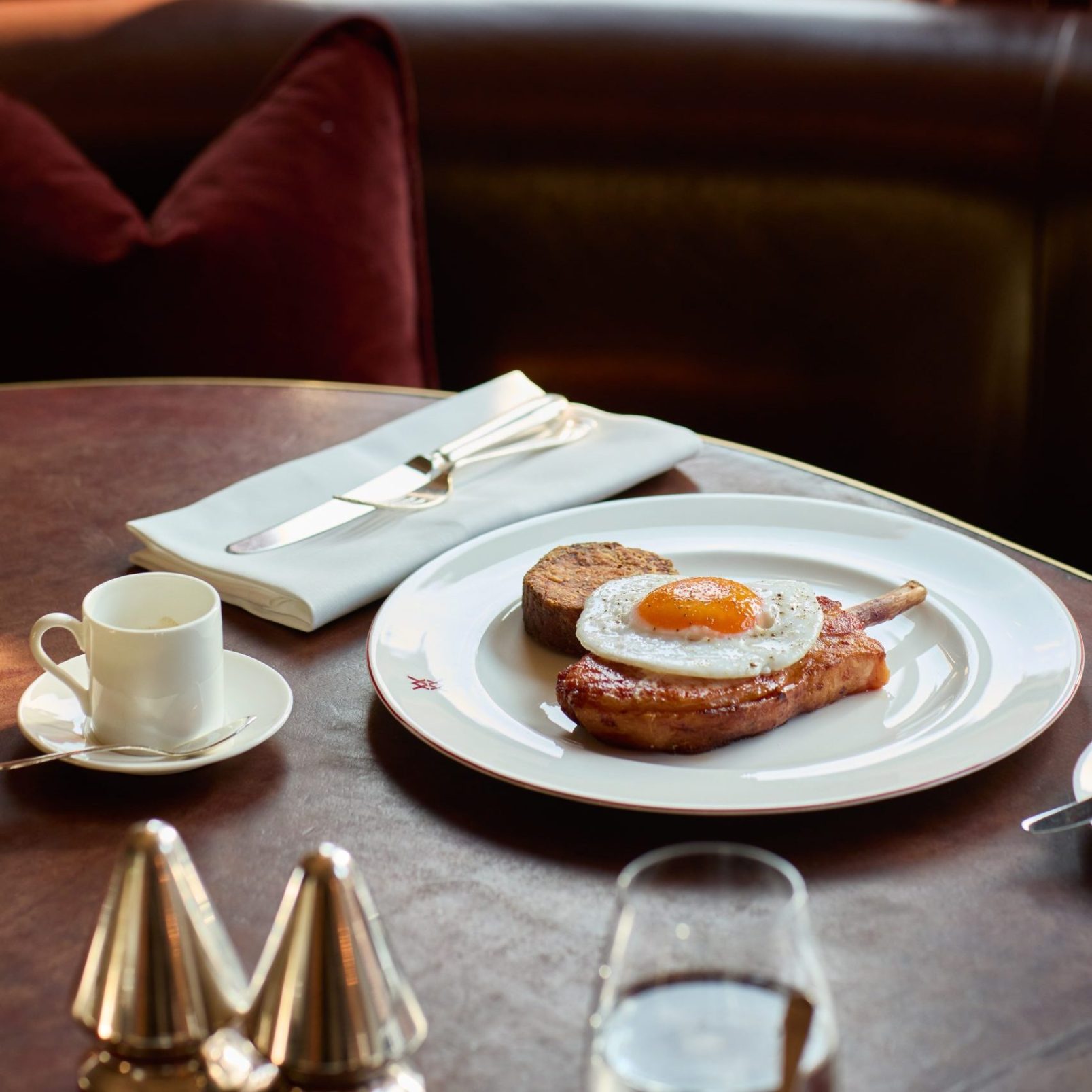 Bacon chop, bubble & squeak, fried duck egg